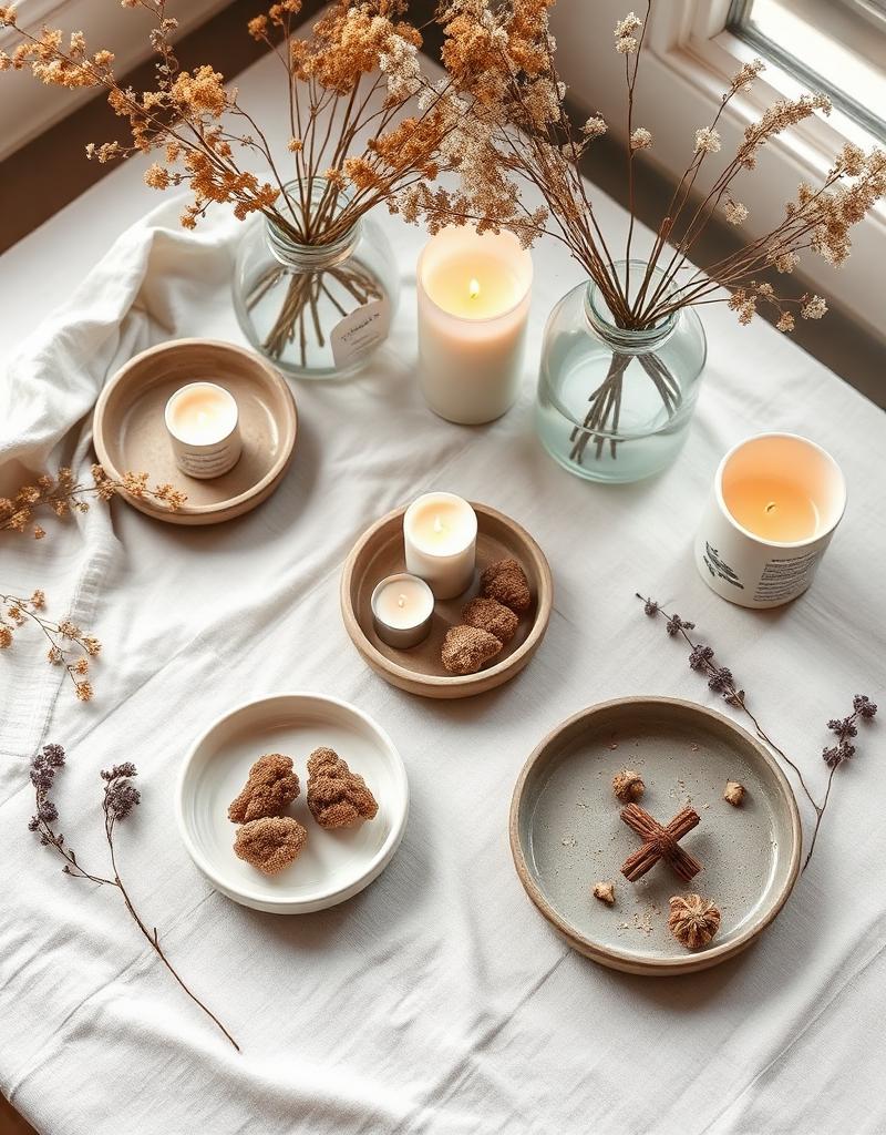 Artisan workspace with candles and ceramics